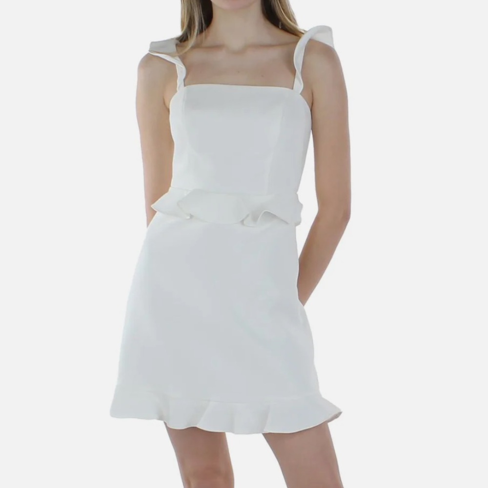Adrianna PAPELL Ruffled Crepe Cocktail Dress In Ivory